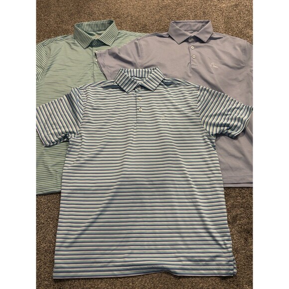 Rhoback Polo Shirt Mens M Blue Stripe Embroidered Casual Performance Golf Lot 3 - Picture 1 of 16